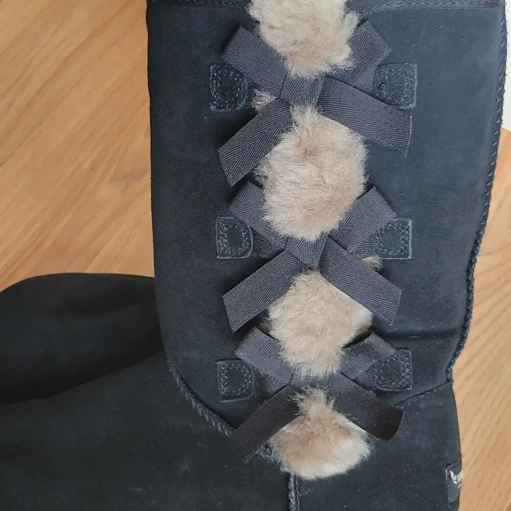 Koolaburra by UGG Victoria Tall Black Suede Bow Boots Size 7